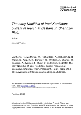 The Early Neolithic of Iraqi Kurdistan: Current Research at Bestansur, Shahrizor Plain
