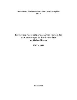 Estratégia Nacional Para As Áreas Protegidas E a Conservação Da Biodiversidade Na Guiné-Bissau