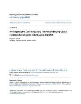 Investigating the Gene Regulatory Network Underlying Caudal Hindbrain Specification in Embryonic Zebrafish