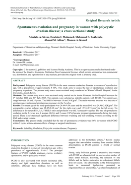 Spontaneous Ovulation and Pregnancy in Women with Polycystic Ovarian Disease; a Cross Sectional Study