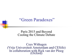 On the Green Paradox Thomas Sterner Sustainable Development