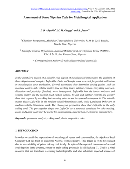 Assessment of Some Nigerian Coals for Metallurgical Application