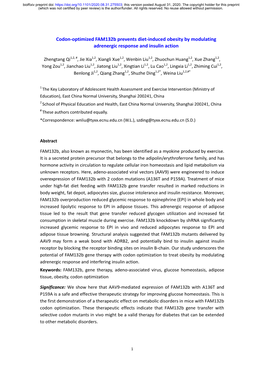 Codon-Optimized Fam132b Prevents Diet-Induced Obesity by Modulating Adrenergic Response and Insulin Action