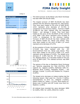 FIMA Daily Insight in FOCUS – BANJA LUKA STOCK EXCHANGE