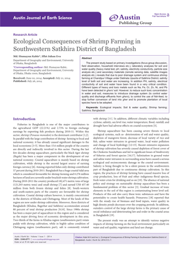 Ecological Consequences of Shrimp Farming in Southwestern Satkhira District of Bangladesh