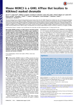 Mouse MORC3 Is a GHKL Atpase That Localizes to H3k4me3 Marked Chromatin