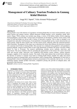 Management of Culinary Tourism Products in Gunung Kidul Districts