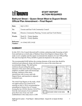 STAFF REPORT ACTION REQUIRED Bathurst Street