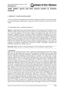 Apple Aphid's Species and Their Natural Enemies in Tunisian Orchards