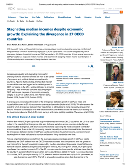 Stagnating Median Incomes Despite Economic Growth: Explaining the Divergence in 27 OECD Countries