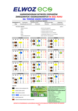 Harmonogram Wywozu Odpadów Zmieszanych I Segregowanych W