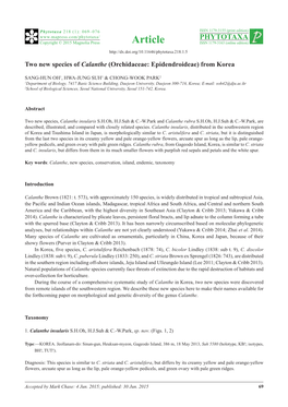 Two New Species of Calanthe (Orchidaceae: Epidendroideae) from Korea