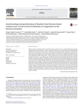 Geochronology and Geochemistry of Rhyolites from Hormuz Island, Southern Iran: a New Record of Cadomian Arc Magmatism in the Hormuz Formation