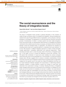 The Social Neuroscience and the Theory of Integrative Levels