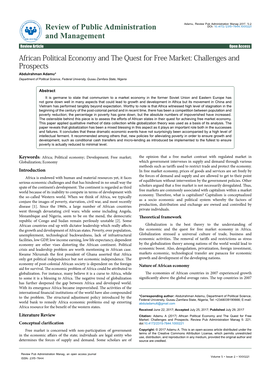 African Political Economy and the Quest for Free Market: Challenges and Prospects