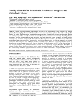 Motility Effects Biofilm Formation in Pseudomonas Aeruginosa and Enterobacter Cloacae