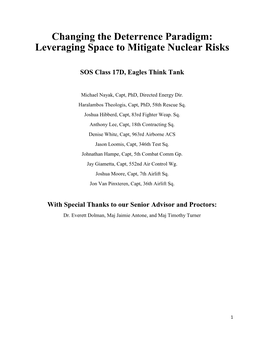 Changing the Deterrence Paradigm: Leveraging Space to Mitigate Nuclear Risks