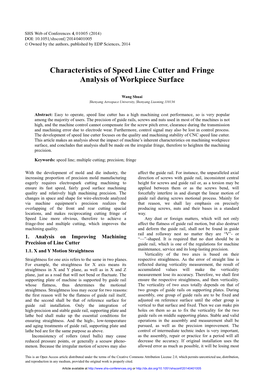 Characteristics of Speed Line Cutter and Fringe Analysis of Workpiece Surface