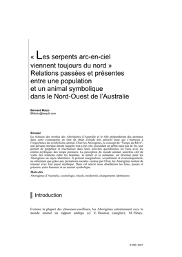 Les Serpents Arc-En-Ciel Viennent Toujours Du Nord : Relations Passées Et Présentes Entre Une Population Et Un Animal Symboliq