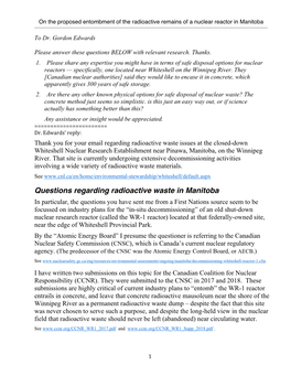 Questions Regarding Radioactive Waste in Manitoba