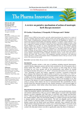 A Review on Putative Mechanism of Action of Nootropic Herb Bacopa