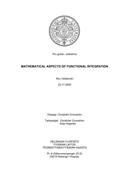 Mathematical Aspects of Functional Integration