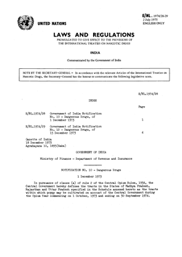 Laws and Regulations Promulgated to Give Effect to the Provisions of the International Treaties on Narcotic Drugs