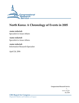 North Korea: a Chronology of Events in 2005