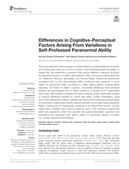 Differences in Cognitive-Perceptual Factors Arising from Variations in Self-Professed Paranormal Ability