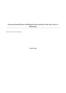 Lessons Learned from Livelihoods Interventions in the Dry Zone of Myanmar