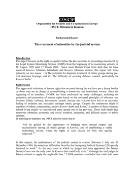 OSCE Mission in Kosovo the Treatment of Minorities by the Judicial
