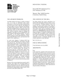 Of 2 Pages HEPATITIS C TESTING House Bill 5072 (Substitute H-1)