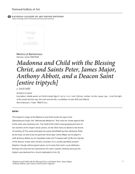 Madonna and Child with the Blessing Christ, and Saints Peter, James Major, Anthony Abbott, and a Deacon Saint [Entire Triptych] C