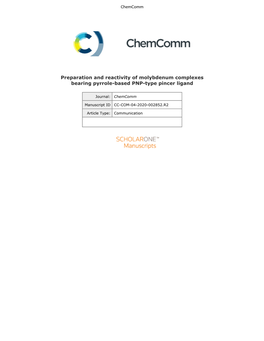 Preparation and Reactivity of Molybdenum Complexes Bearing Pyrrole-Based PNP-Type Pincer Ligand