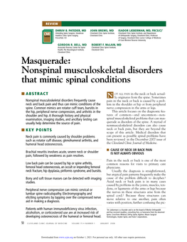 Nonspinal Musculoskeletal Disorders That Mimic Spinal Conditions