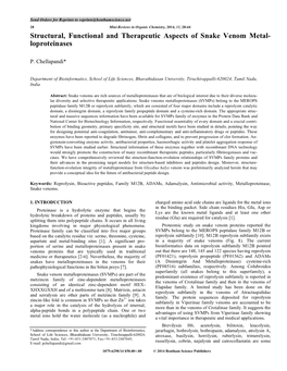 Structural, Functional and Therapeutic Aspects of Snake Venom Metal- Loproteinases