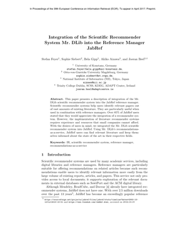 Integration of the Scientific Recommender System Mr. Dlib Into the Reference Manager Jabref