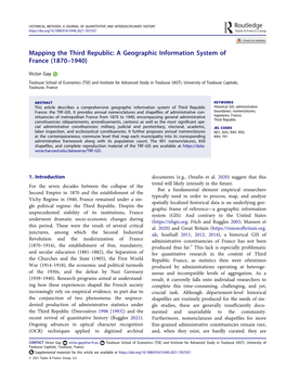 Mapping the Third Republic: a Geographic Information System of France (1870–1940)