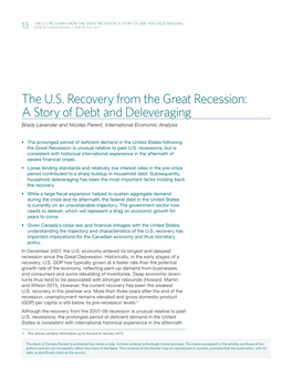 The U .S . Recovery from the Great Recession: a Story of Debt and Deleveraging Brady Lavender and Nicolas Parent, International Economic Analysis