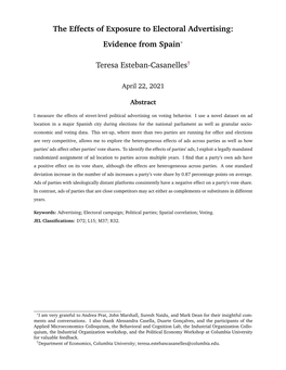 The Effects of Exposure to Electoral Advertising: Evidence from Spain* Teresa Esteban-Casanelles†