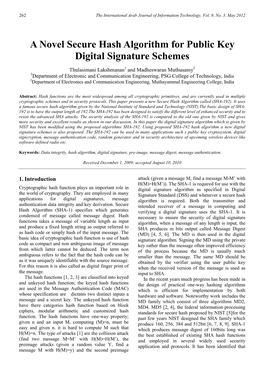 A Novel Secure Hash Algorithm for Public Key Digital Signature Schemes