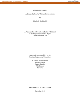 Transcribing Al Grey: a Legacy Defined by Thirteen Improvisations