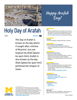 Holy Day of Arafah Final Month of the Lunar Islamic Calendar and It Is the Day Before the Major Islamic Holiday of Eid Al-Adha