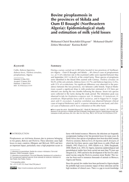 Bovine Piroplasmosis in the Provinces of Skikda and Oum El Bouaghi (Northeastern Algeria): Epidemiological Study and Estimation of Milk Yield Losses