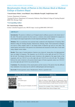 Morphometric Study of Pterion in Dry Human Skull at Medical College Of