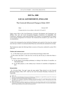 The Cornwall (Electoral Changes) Order 2019