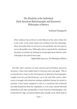 The Elasticity of the Individual: Early American Historiography and Emerson's Philosophy of History