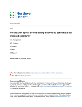 Working with Bipolar Disorder During the Covid-19 Pandemic: Both Crisis and Opportunity