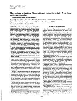 Macrophage Activation: Dissociation of Cytotoxic Activity from Ia-A Antigen Expression (Fibroblast Interferon/Immune Interferon/Lymphokine) ELLIOTT J