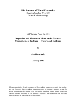 Keynesian and Monetarist Views on the German Unemployment Problem — Theory and Evidence